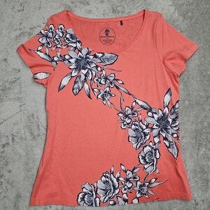 Tommy Bahama Women's Large Coral Orange Floral Print Scoop Neck T-Shirt -likenew